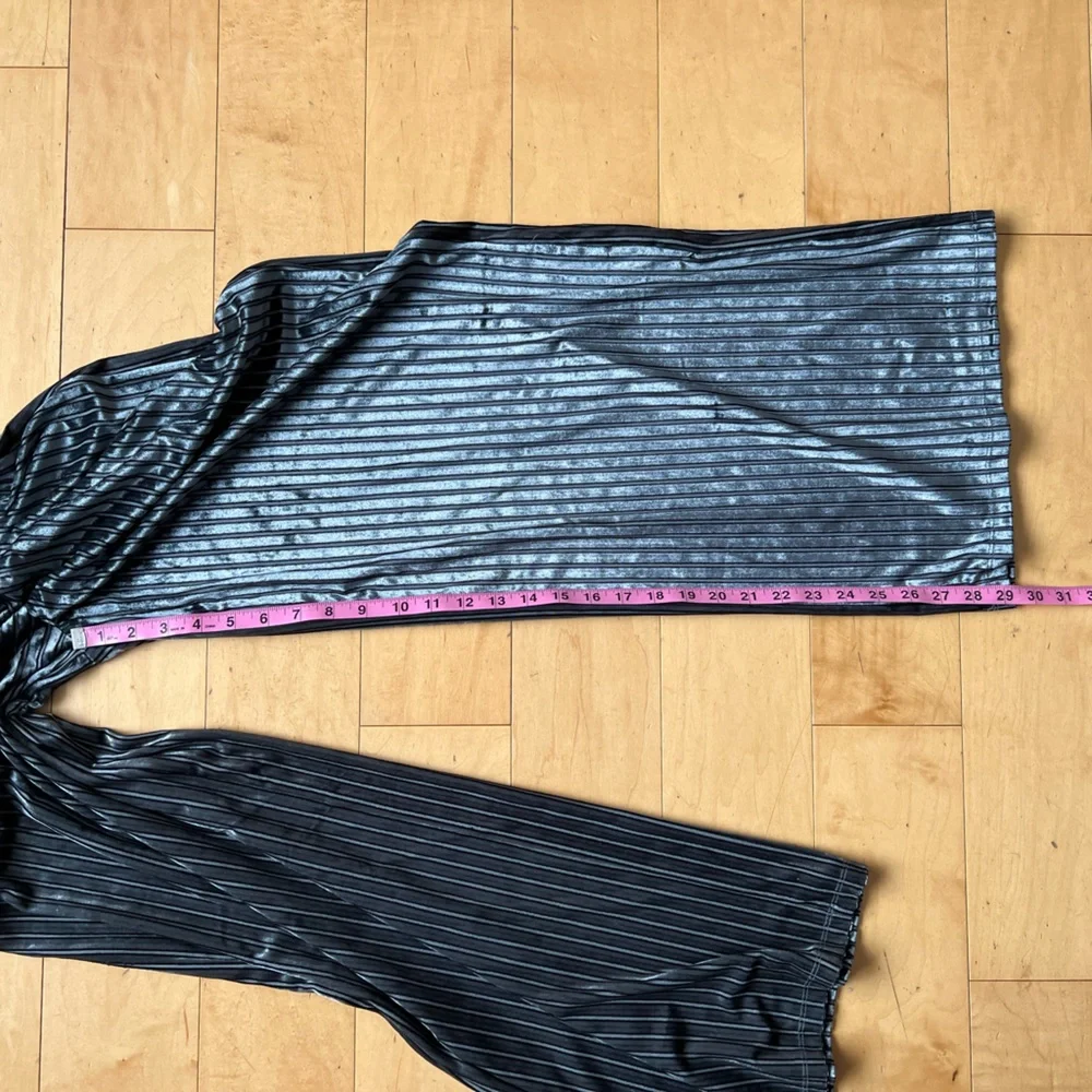 ZARA‎ Trafaluc Jumpsuit Velvet 3/4 Sleeve Striped Wide Leg Gray Blue Size Small